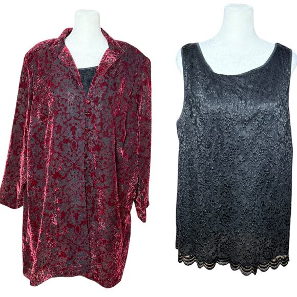 Silhouette Blouse Set Women Plus Size 16 Floral Burnout Velvet Sheer‎ Lace Artsy - Picture 1 of 16
